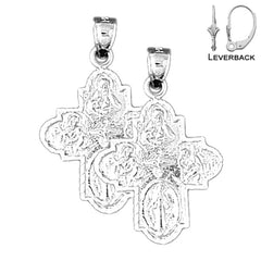 31 mm lange Ohrringe mit Kreuz und vier Medaillen aus Sterlingsilber (weiß- oder gelbvergoldet)