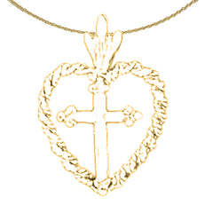 14K oder 18K Gold Kreuz im Herz Anhänger