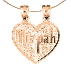 Colgante de corazón rompible Mizpah de oro de 14 quilates o 18 quilates