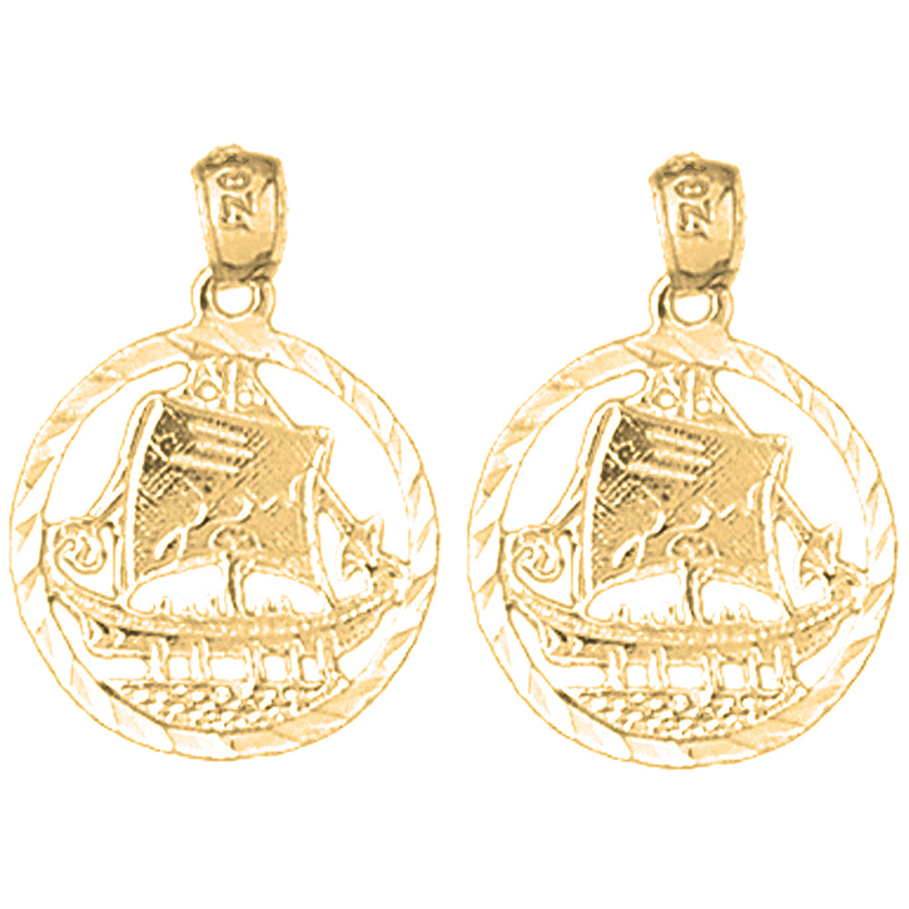 14K or 18K Gold 22mm Sailboat Earrings