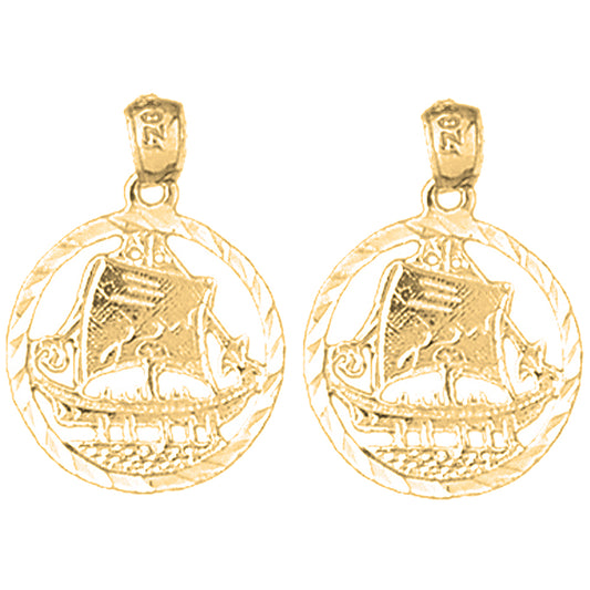 14K or 18K Gold 22mm Sailboat Earrings