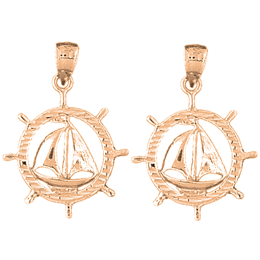 14K or 18K Gold 29mm Sailboat Earrings