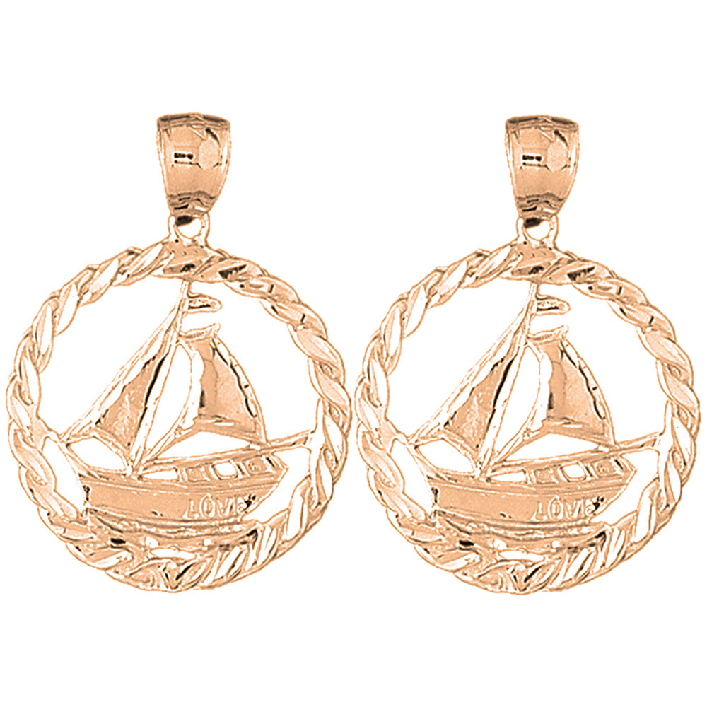 14K or 18K Gold 35mm Sailboat Earrings