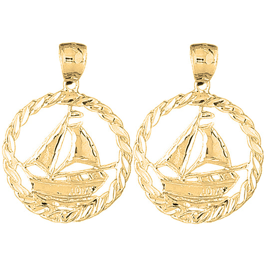 14K or 18K Gold 35mm Sailboat Earrings