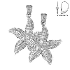Sterling Silver 28mm Starfish Earrings (White or Yellow Gold Plated)