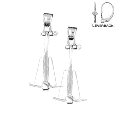Pendientes de ancla 3D de plata de ley de 47 mm (chapados en oro blanco o amarillo)