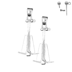 Pendientes de ancla 3D de plata de ley de 47 mm (chapados en oro blanco o amarillo)