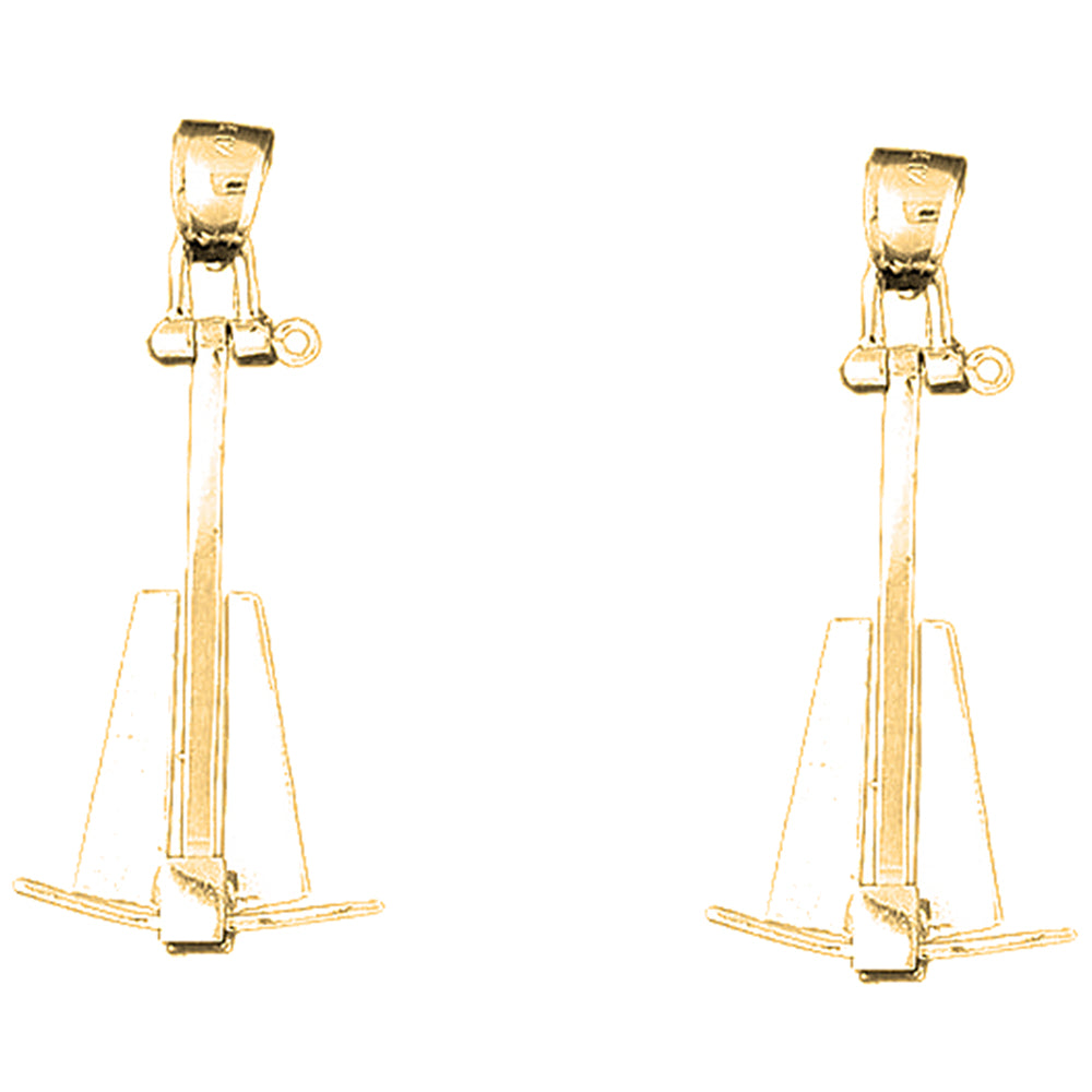 Yellow Gold-plated Silver 47mm 3D Anchor Earrings