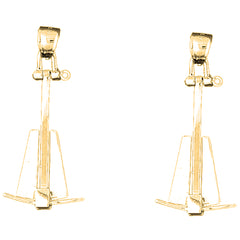 Yellow Gold-plated Silver 47mm 3D Anchor Earrings