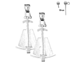 Sterling Silver 44mm 3D Anchor Earrings (White or Yellow Gold Plated)