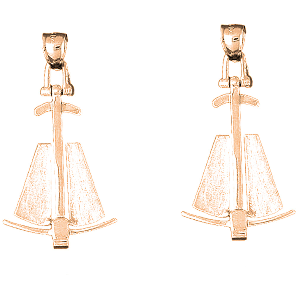 14K or 18K Gold 44mm 3D Anchor Earrings