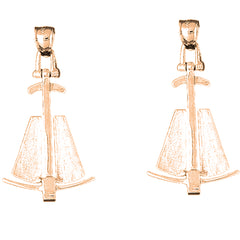 14K or 18K Gold 44mm 3D Anchor Earrings