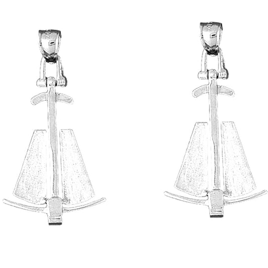 Sterling Silver 44mm 3D Anchor Earrings