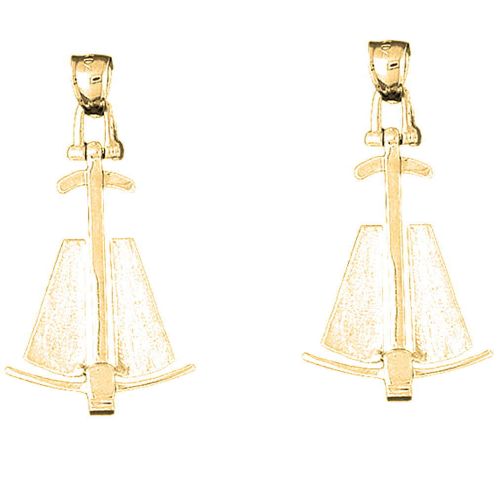 14K or 18K Gold 44mm 3D Anchor Earrings