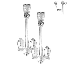 Sterling Silver 36mm Anchor Earrings (White or Yellow Gold Plated)