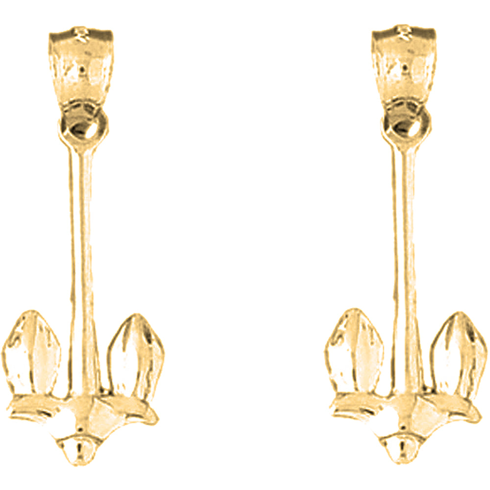 14K or 18K Gold 36mm Anchor Earrings