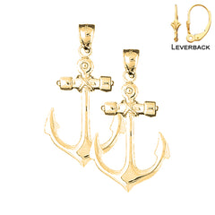 Sterling Silver 41mm Anchor Earrings (White or Yellow Gold Plated)