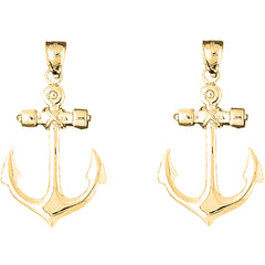 14K or 18K Gold 41mm Anchor Earrings