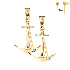 Sterling Silver 43mm 3D Anchor Earrings (White or Yellow Gold Plated)