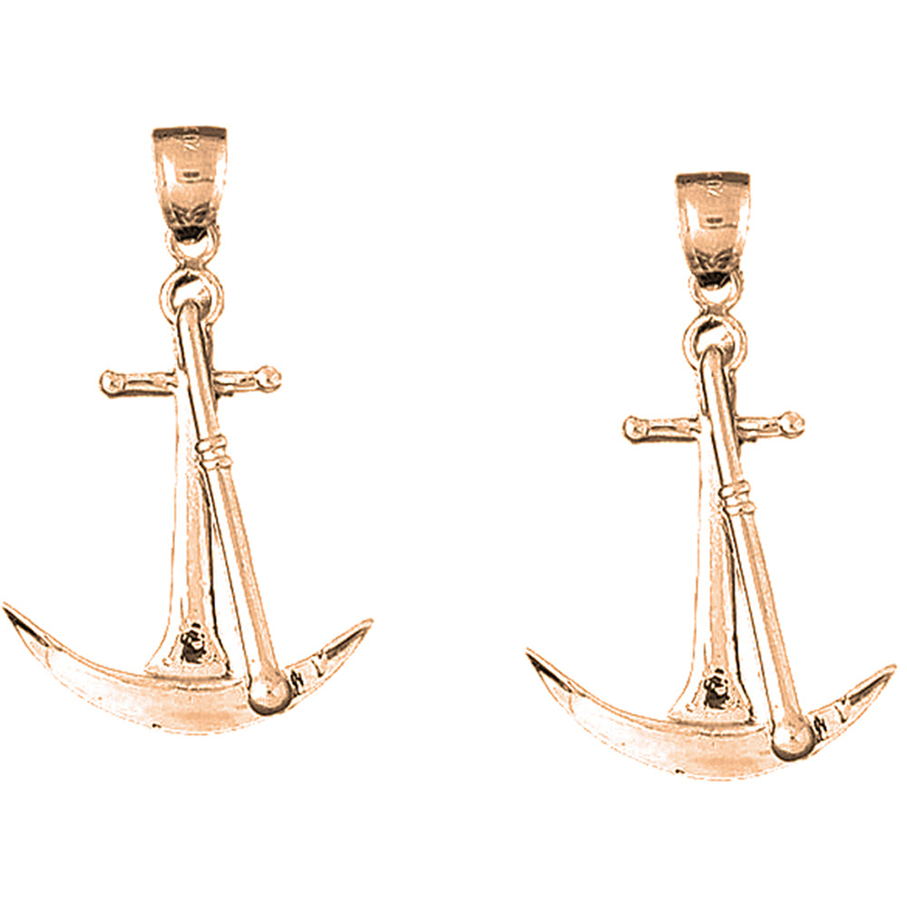 14K or 18K Gold 43mm 3D Anchor Earrings