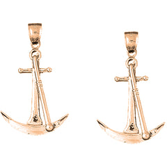 14K or 18K Gold 43mm 3D Anchor Earrings