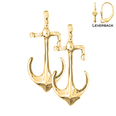 Pendientes de ancla de plata de ley de 28 mm (chapados en oro blanco o amarillo)