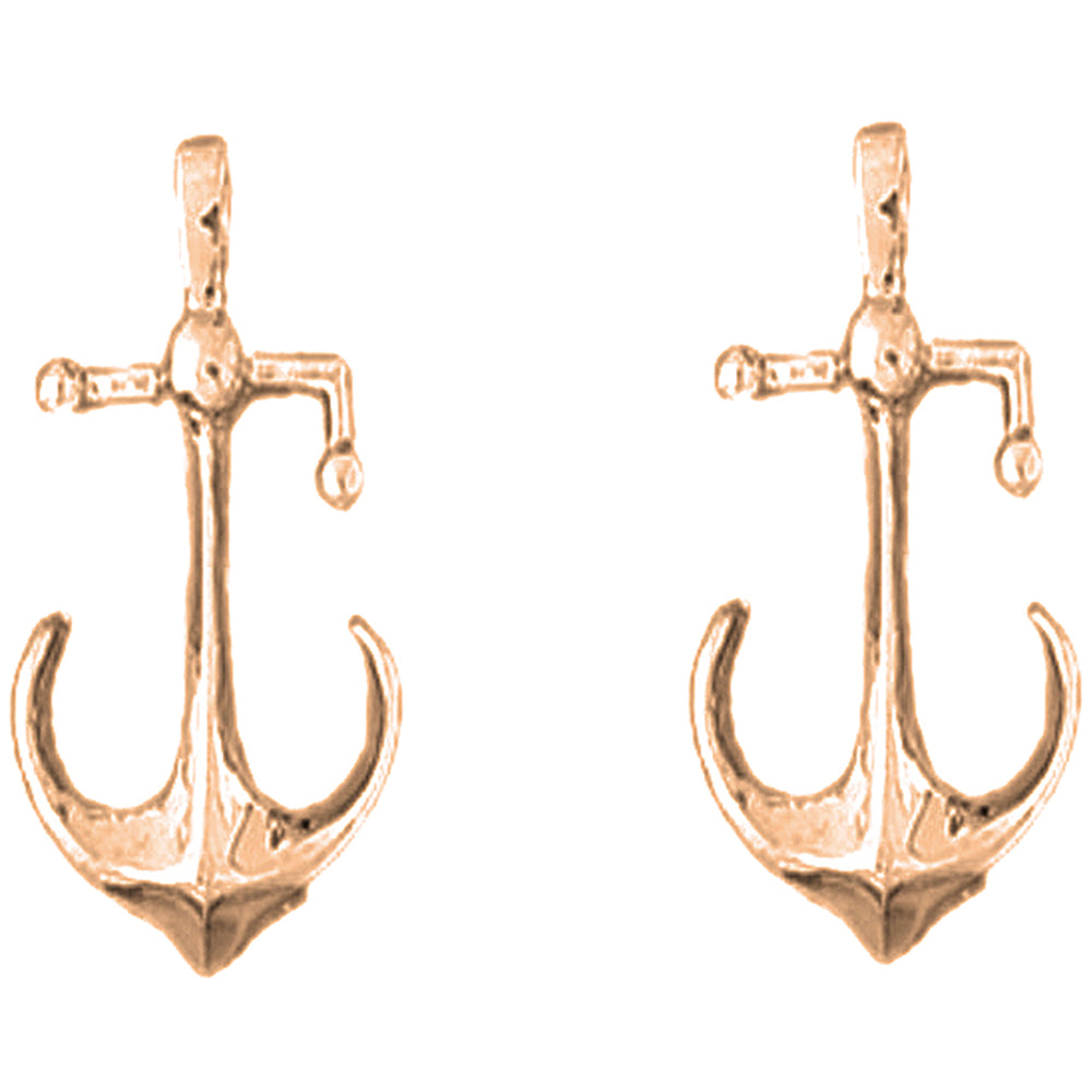 14K or 18K Gold 28mm Anchor Earrings