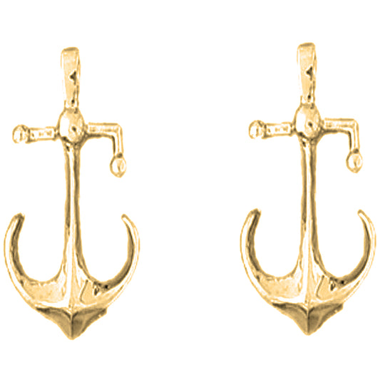 14K or 18K Gold 28mm Anchor Earrings