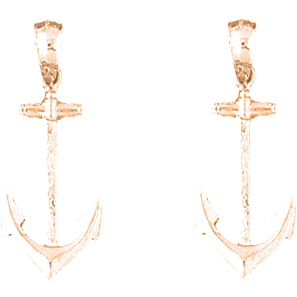 14K or 18K Gold 36mm Anchor Earrings