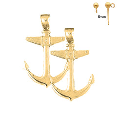 Sterling Silver 41mm Anchor Earrings (White or Yellow Gold Plated)