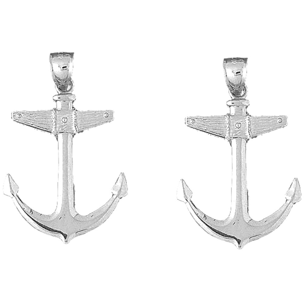 Sterling Silver 41mm Anchor Earrings