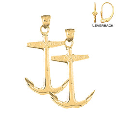 Sterling Silver 46mm Anchor Earrings (White or Yellow Gold Plated)