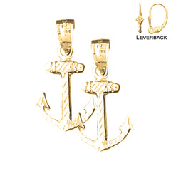 Pendientes de ancla de plata de ley de 23 mm (chapados en oro blanco o amarillo)