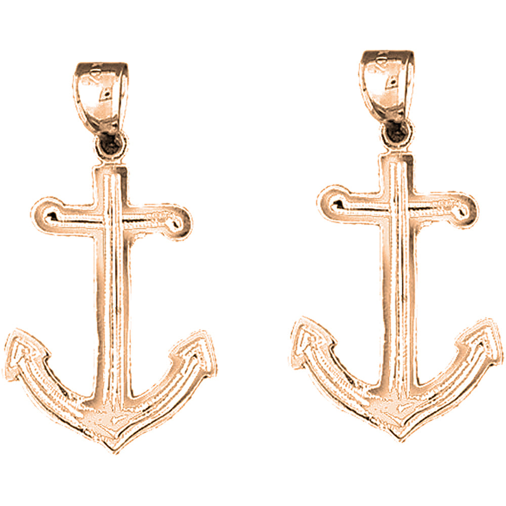 14K or 18K Gold 36mm Anchor Earrings