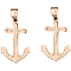 14K or 18K Gold 36mm Anchor Earrings