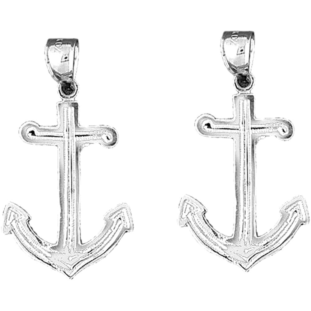 14K or 18K Gold 36mm Anchor Earrings