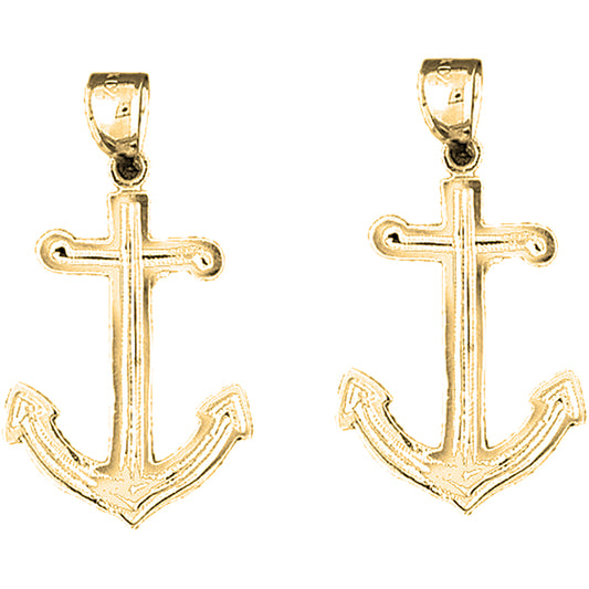 14K or 18K Gold 36mm Anchor Earrings