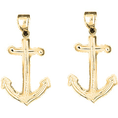 14K or 18K Gold 36mm Anchor Earrings
