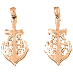14K or 18K Gold 39mm Anchor Earrings