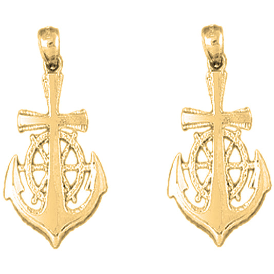 14K or 18K Gold 39mm Anchor Earrings
