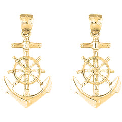 14K or 18K Gold 37mm Anchor Earrings