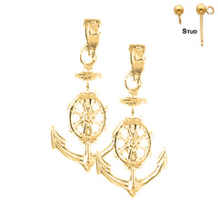 Pendientes de ancla de plata de ley de 25 mm (chapados en oro blanco o amarillo)