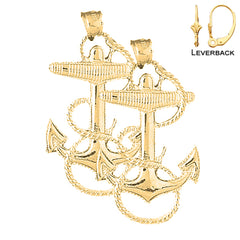 Sterling Silver 49mm Anchor Earrings (White or Yellow Gold Plated)