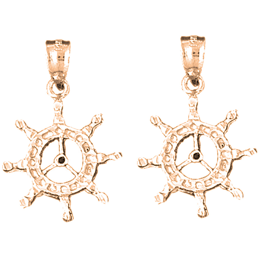 14K or 18K Gold 27mm Ships Wheel Earrings