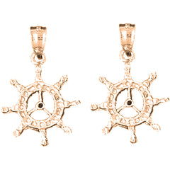14K or 18K Gold 27mm Ships Wheel Earrings