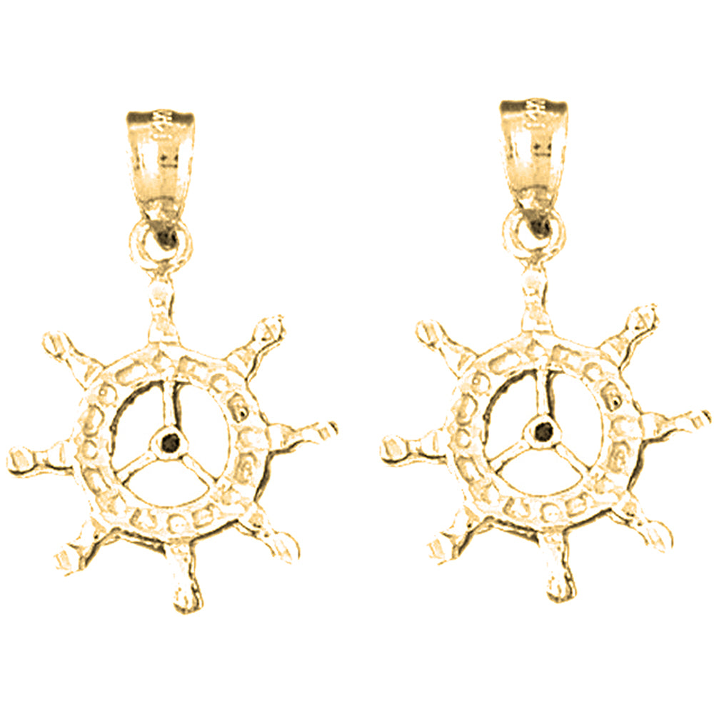 14K or 18K Gold 27mm Ships Wheel Earrings