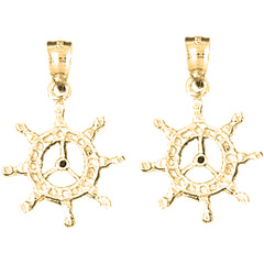 14K or 18K Gold 27mm Ships Wheel Earrings
