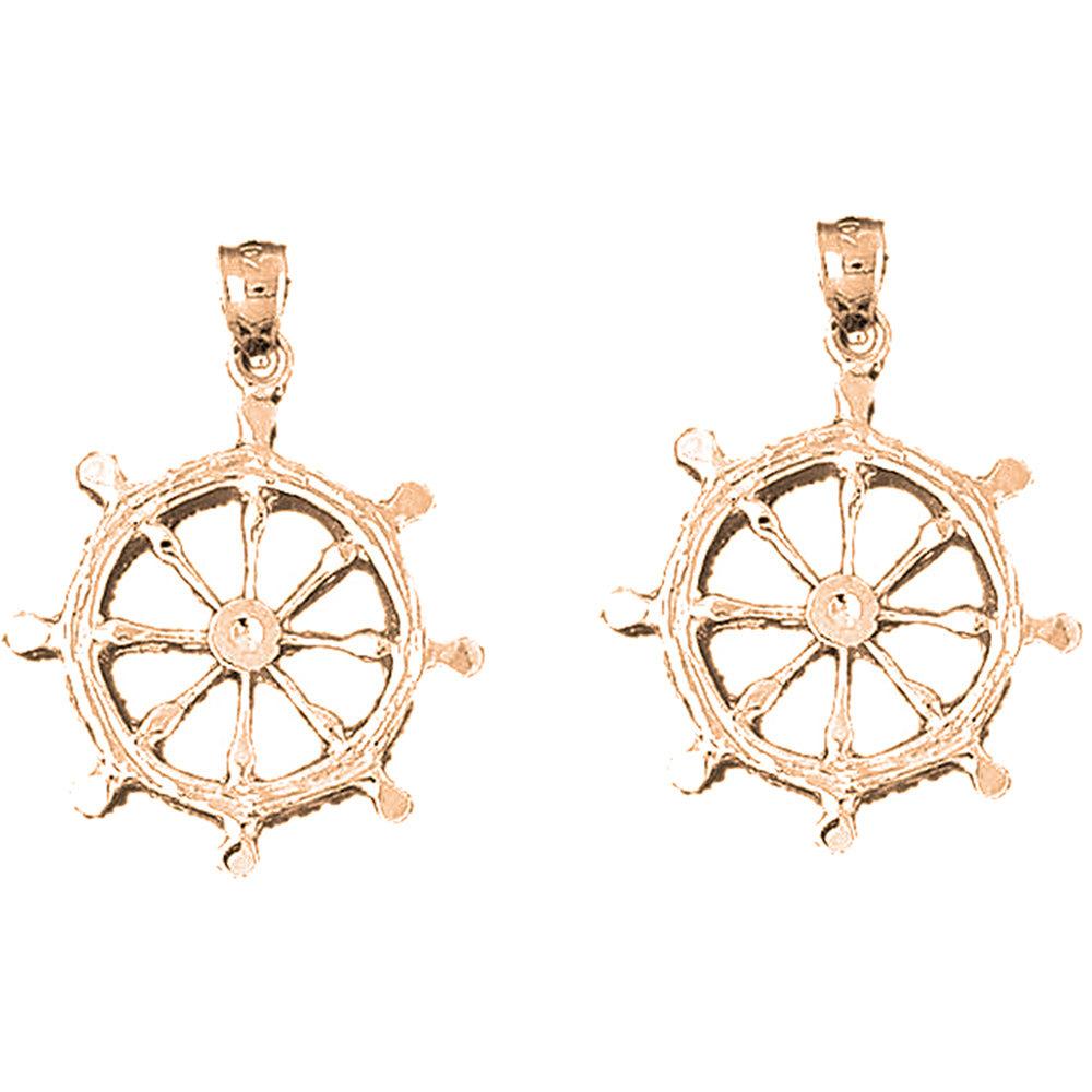 14K or 18K Gold 33mm Ships Wheel Earrings