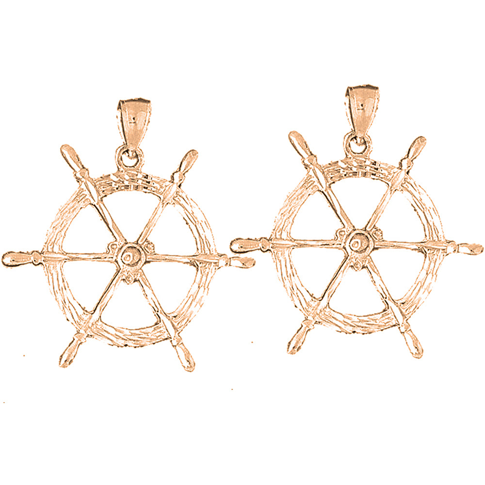 14K or 18K Gold 44mm Ships Wheel Earrings