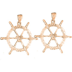 14K or 18K Gold 44mm Ships Wheel Earrings